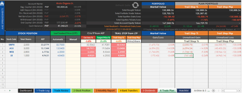 PSE Trading Journal Spreadsheet - Trade Plan