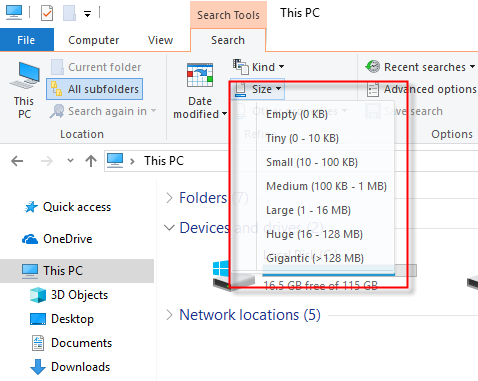 File Explorer - Search Files Sizes