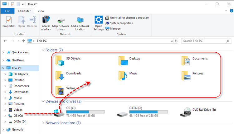 change default folders windows 10