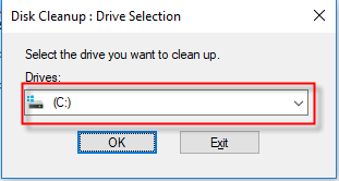 Windows 10 Disk Cleanup - Select Drive