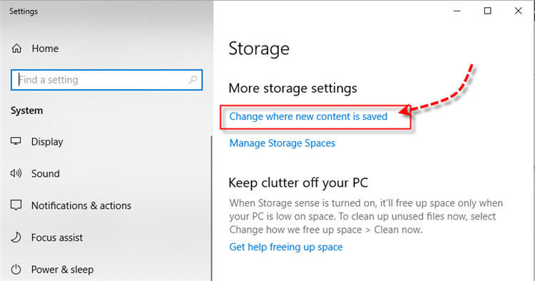 Windows 10 Storage Sense - Change Location of Content